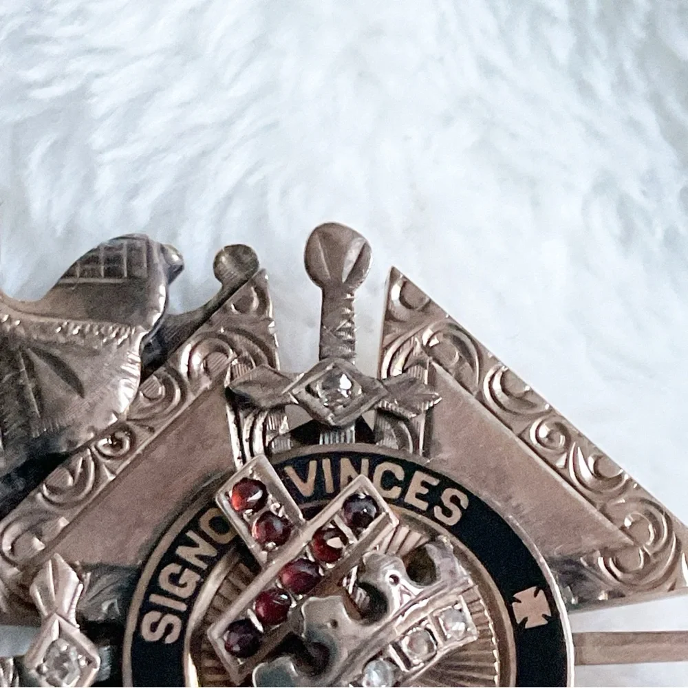 Antique 10K Gold Knights Templar Jeweled Pendant – Garnet Diamond Cross Masonic